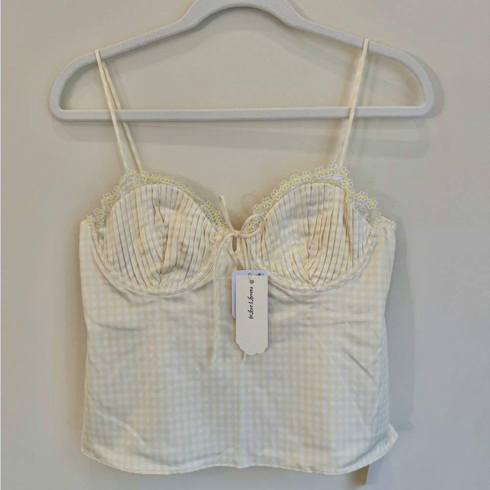 NWT FOR LOVE & LEMONS X FP YELLOW GINGHAM PALOMA TOP- SIZE L - Picture 3 of 6